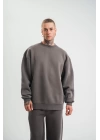 Uzun Kol Bisiklet Yaka Basic SweatShirt - Füme