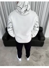 Yıldırım Baskılı Kapşonlu SweatShirt - Beyaz