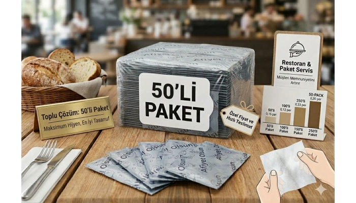 Renginex 6x12 Afiyet Olsun Baskılı Tek Kullanımlık Islak Mendil - 50li Paket