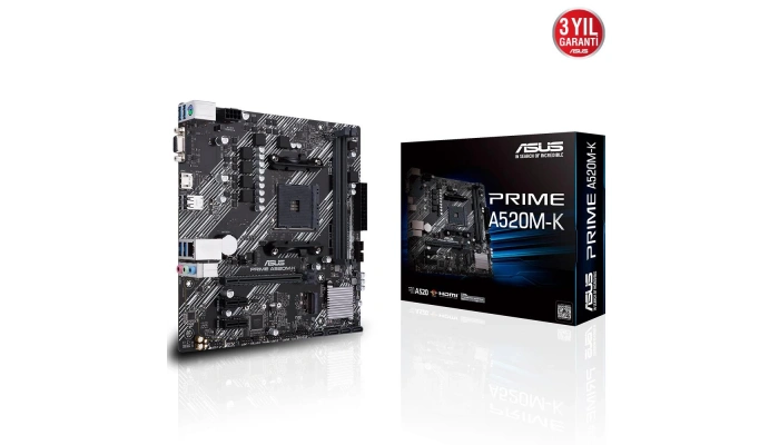 Asus PRIME A520M-K AMD AM4 64 GB DDR4 4600 MHz M2 VGA HDMI mATX Anakart