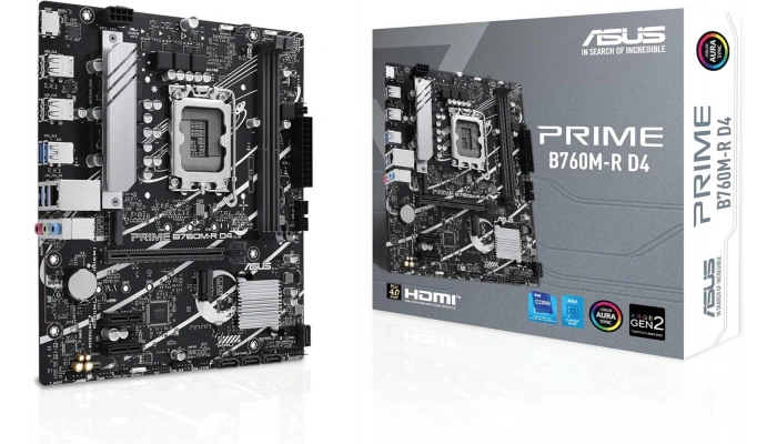 Asus PRIME B760M-R D4 Intel B760 LGA1700 DDR4 5333 HDMI 2X M.2 Aura RGB 2.5 Gbit LAN mATX Anakart