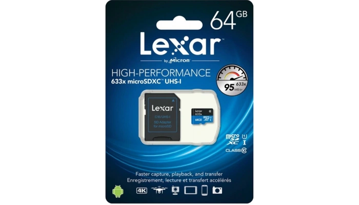 Lexar 64GB microSDXC C10 A1 U3 V30 Hafıza Kartı + Adaptör
