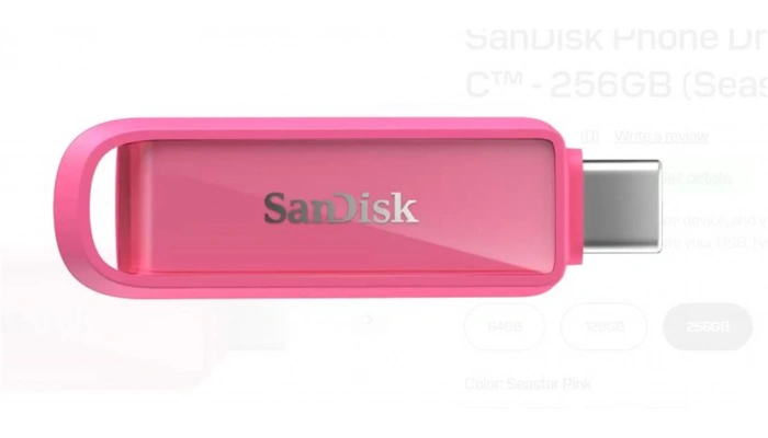 SanDisk Phone Drive 256GB USB-C 128GB Seastar Pink Flash Bellek