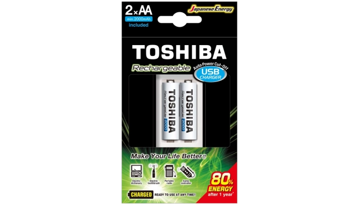 Toshiba USB Şarj Cihazı + 2 Adet 2000 mAh AA Kalem Pil