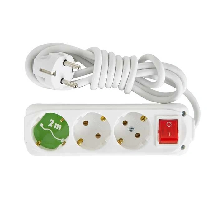 Almera 3lü Anahtarlı Topraklı Grup Priz - 2 Metre