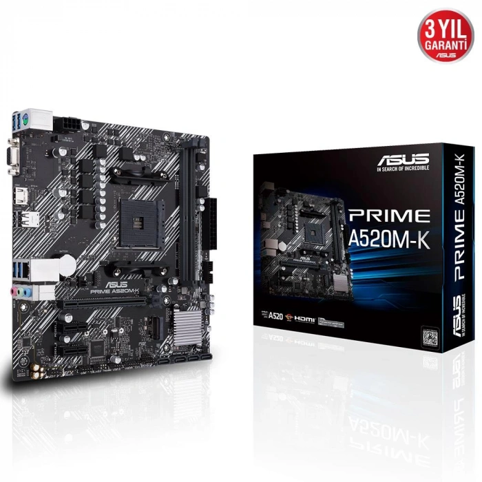 Asus PRIME A520M-K AMD AM4 64 GB DDR4 4600 MHz M2 VGA HDMI mATX Anakart