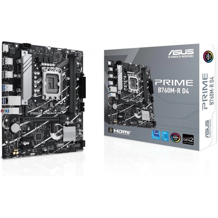 Asus PRIME B760M-R D4 Intel B760 LGA1700 DDR4 5333 HDMI 2X M.2 Aura RGB 2.5 Gbit LAN mATX Anakart