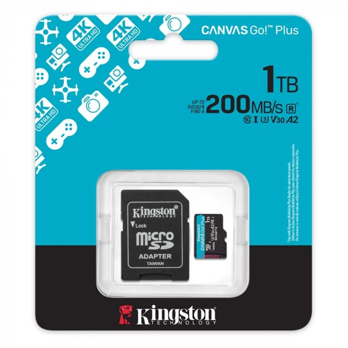 Kingston Canvas Go Plus Gen4 1TB microSDXC 200MB/s A2 U3 V30 Hafıza Kartı + Adaptör