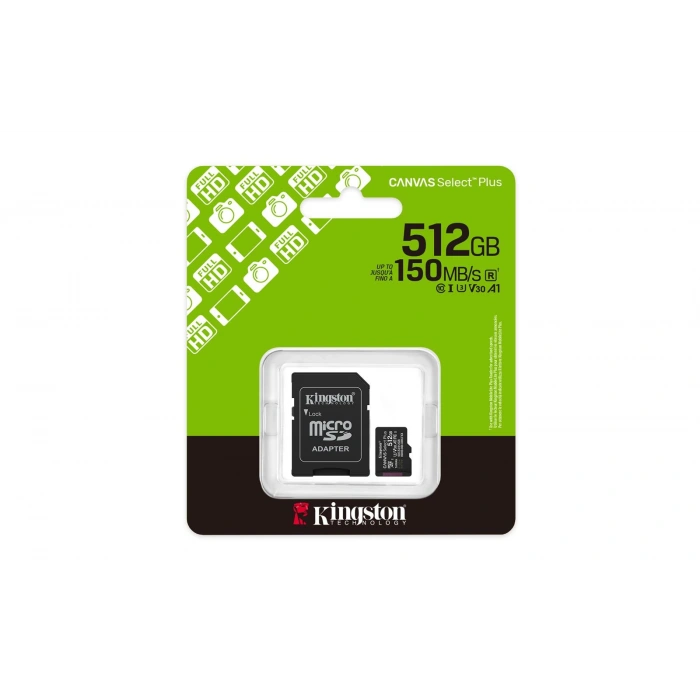 Kingston Canvas Select Plus Gen3 512GB microSDXC A1 150MB/s Hafıza Kartı (Adaptörlü)
