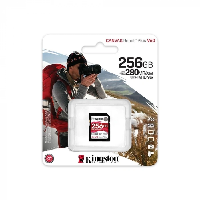 Kingston Canvas React Plus 256GB SDXC UHS-II U3 V60 280MB/s SD Hafıza Kartı