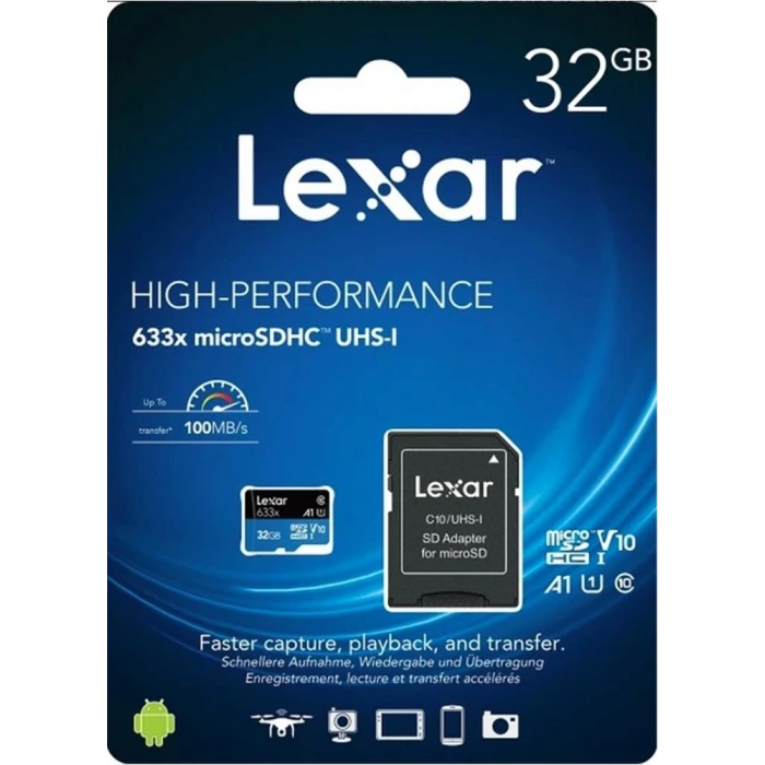 Lexar 32GB microSDHC A1 U1 V10 Hafıza Kartı + Adaptör