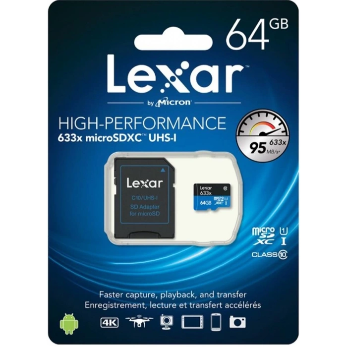 Lexar 64GB microSDXC C10 A1 U3 V30 Hafıza Kartı + Adaptör