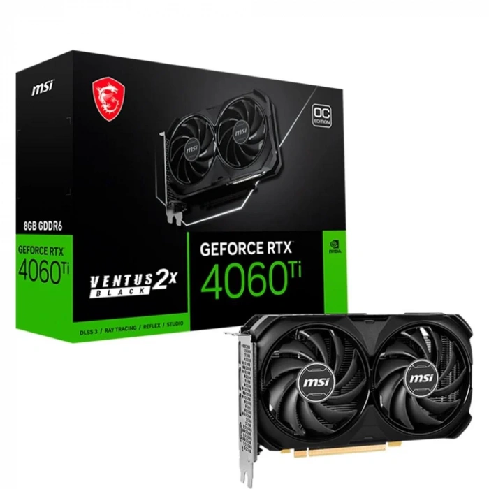 MSI GeForce RTX 4060 Ti Ventus 2X Black 8GB OC GDDR6 128-Bit DLSS 3 Ekran Kartı