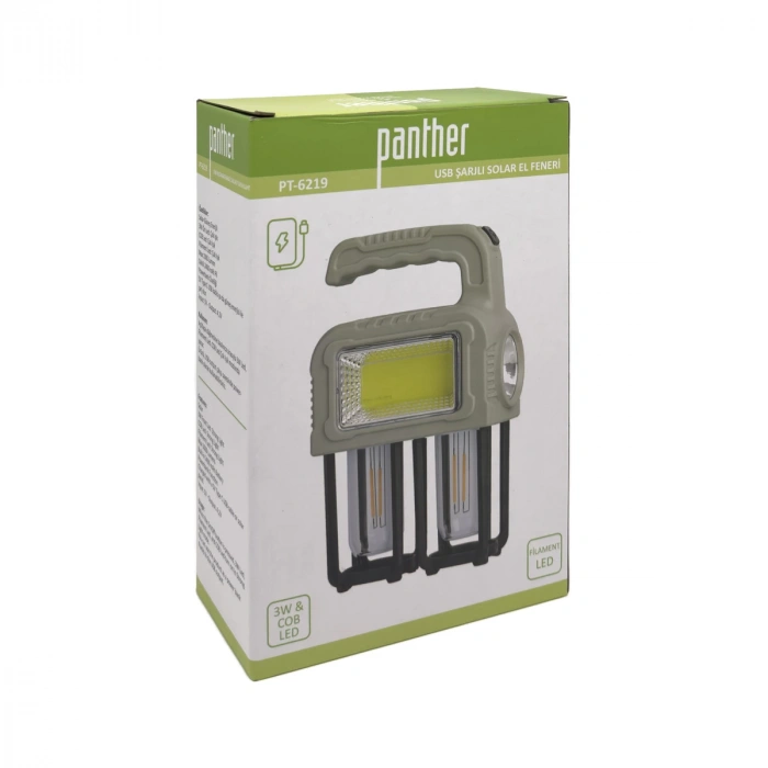 Panther PT-6219 USB Şarjlı Solar El Feneri