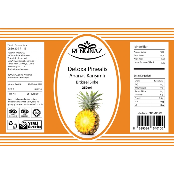 Detoxa Pinealis Ananas Karışımlı Bitkisel Sirke 250 ml