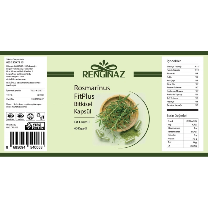 Rosmarinus FitPlus Bitkisel Kapsül (60 Kapsül)