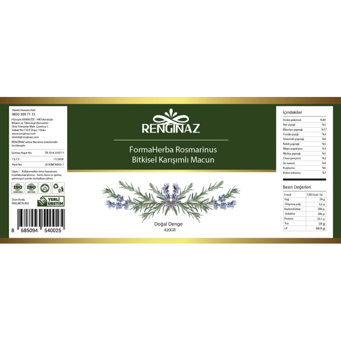 RENGİNAZ Rosmarinus Bitkisel Macun & Ananas Karışımlı Sirke Seti