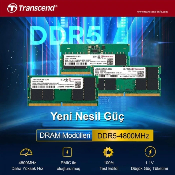 Transcend 16GB DDR5 4800 MHz CL40 JM4800ASE-16G Notebook RAM