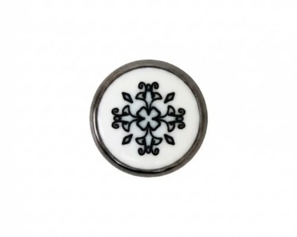 11.5 Mm Tek Prong Snap Button Lasered Pearl Cap Part - Siyah Nikel*