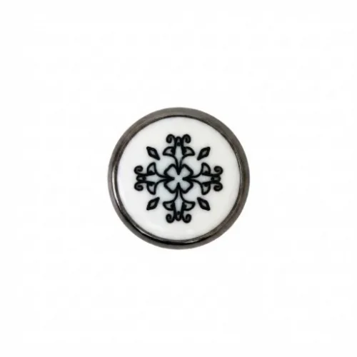 11.5 Mm Tek Prong Snap Button Lasered Pearl Cap Part - Siyah Nikel*