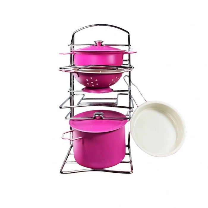 VARDEM ATF-683G-6 7 PARÇA RAFLI PEMBE EMAYE TENCERE TAVA SETİ