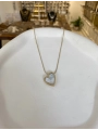 Çelik İnce İtalyan Zincir Üzeri Sedef Kalp Kolye