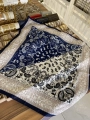 Lacivert Beyaz Etnik Desen 70x70 Pamuklu Fular