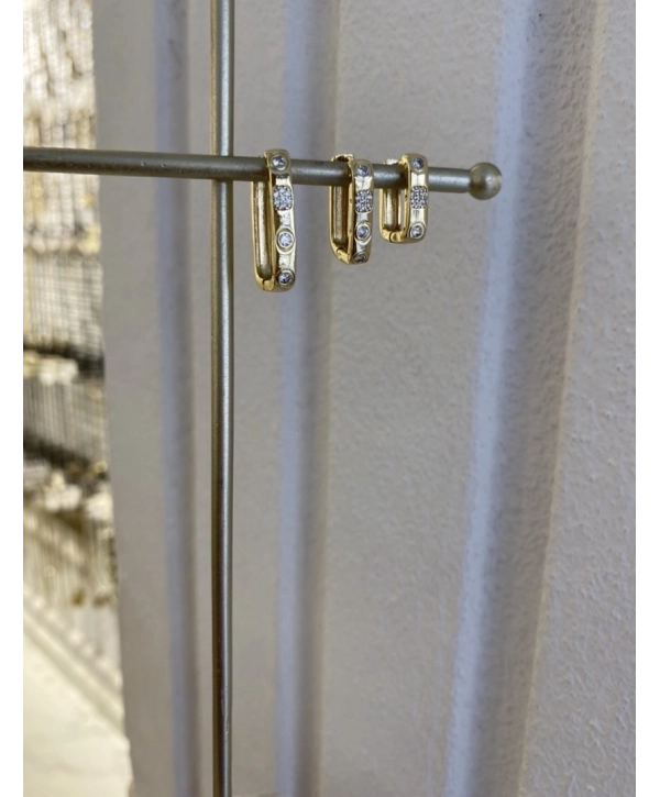 Özel Seri Üzeri Zirkon Taş Üçlü Dikdörtgen Küpe