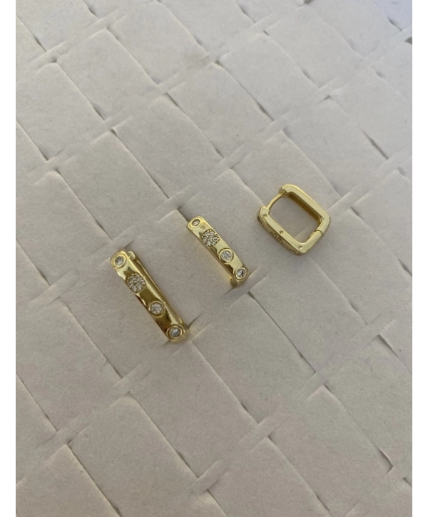 Özel Seri Üzeri Zirkon Taş Üçlü Dikdörtgen Küpe