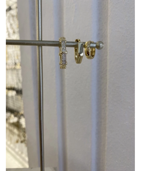 Özel Seri Zirkon Taş Sekizgen Üçlü Halka Küpe