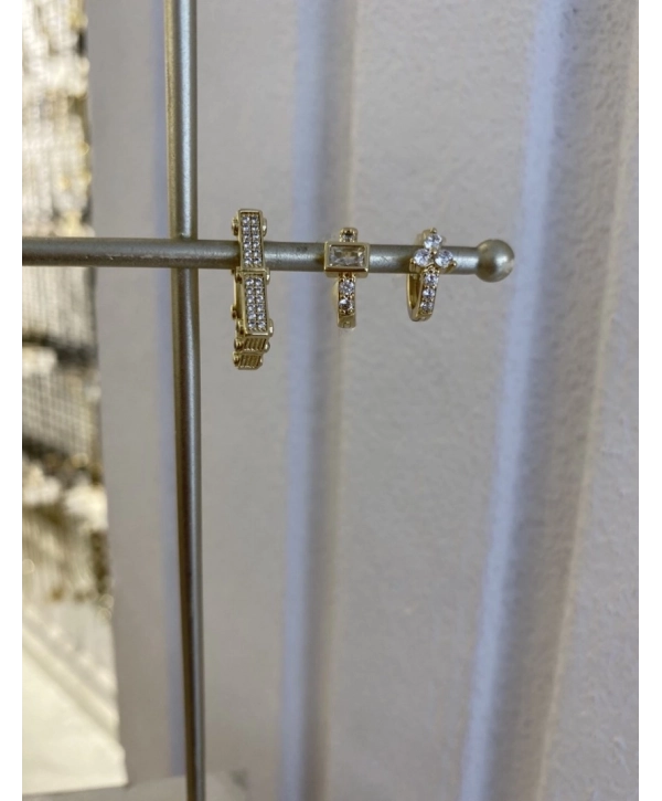 Özel Seri Zirkon Taş Üçlü Kare Küpe