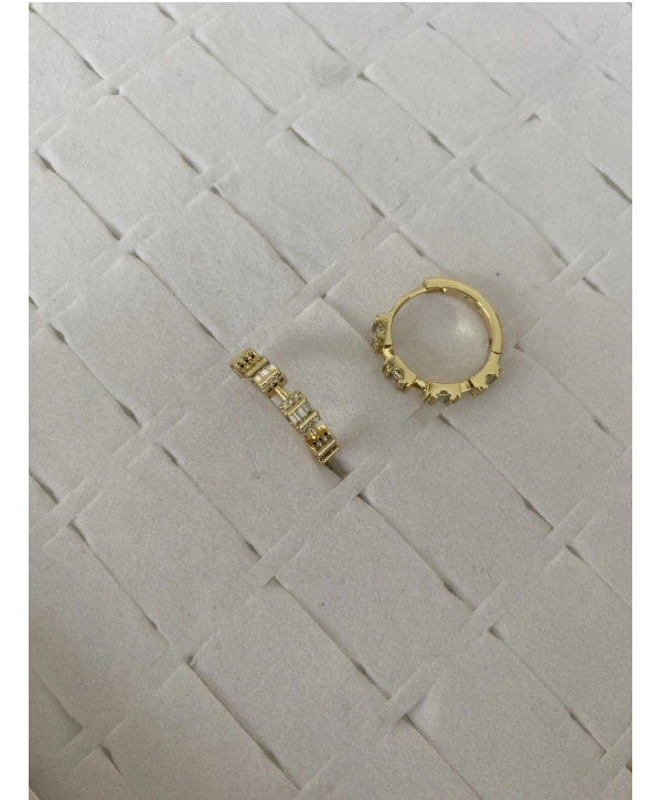 Özel Seri Sıralı Baget Zirkon Taş Detay Halka Küpe