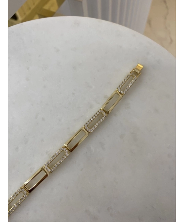 VIP Sıralı Zirkon Taş Detay Boş Dikdörtgen Bileklik