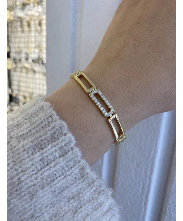 VIP Sıralı Zirkon Taş Detay Boş Dikdörtgen Bileklik