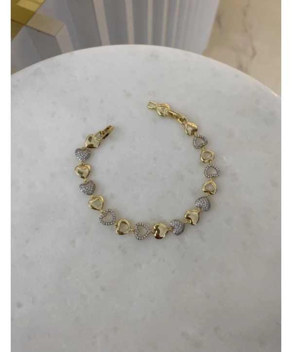 VIP Sıralı Zirkon Taş Boş Dolu Kalp Bileklik