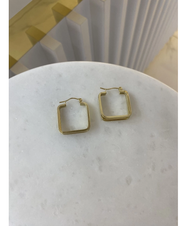 Çelik Üçlü Görünüm Kare Küpe