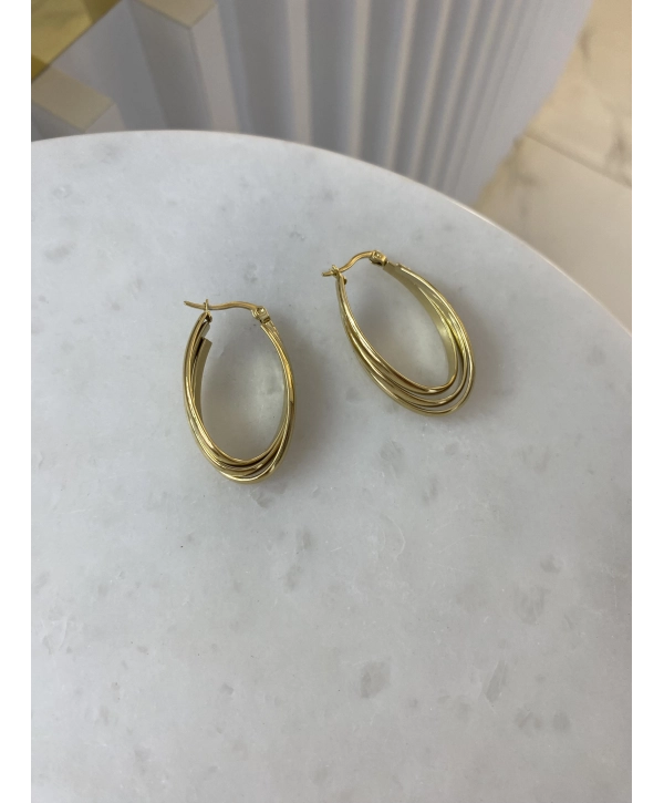 Çelik Plaka Üçlü Oval Küpe