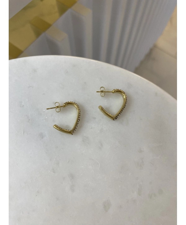 Çelik Zirkon Taş Kalp Küpe