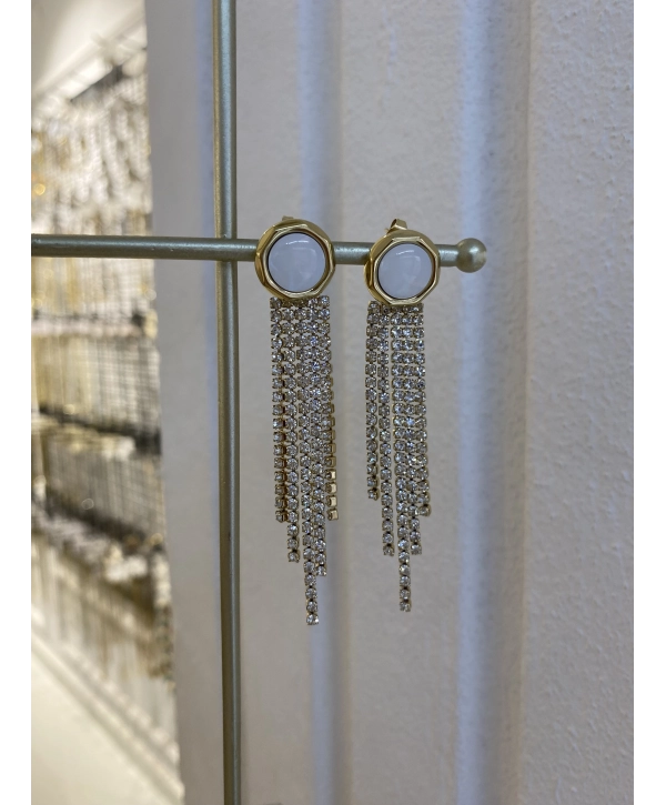 Çelik Sallantılı Zirkon Taş Sedef Detay Küpe