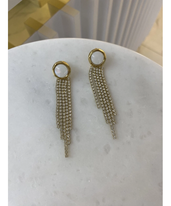 Çelik Sallantılı Zirkon Taş Sedef Detay Küpe