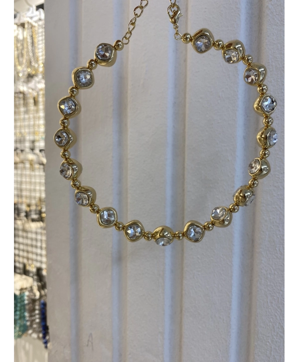 Özel Seri Çift Taraflı Zirkon Taşlı ve Plaka Topçuk Sıralı Choker Kolye