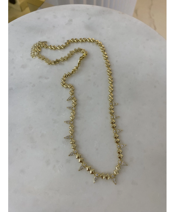 Vip Zirkon Taşlı Çivi Detay Sıralı Küp Plaka Kolye