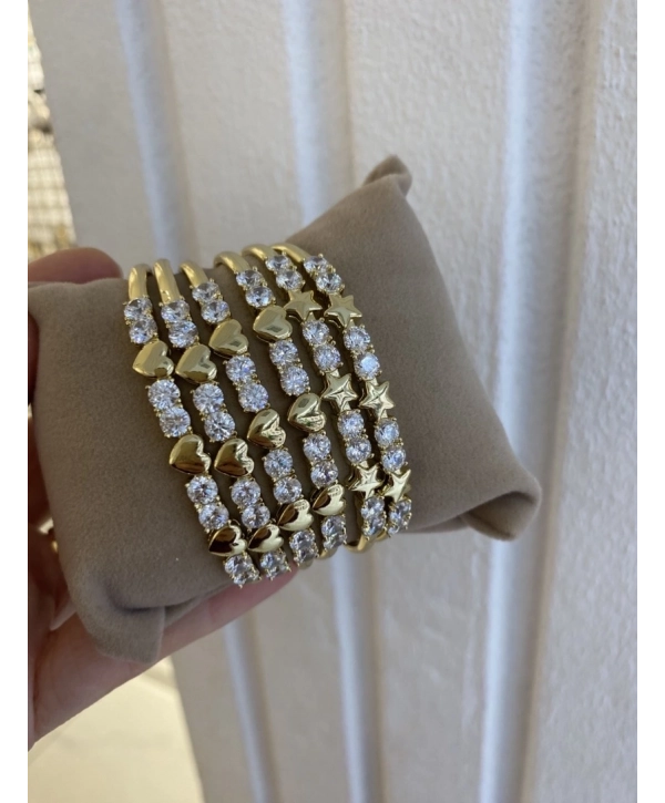 Vip Kare Zirkon Taş Yıldız ve Kalp Plaka Detay Kelepçe