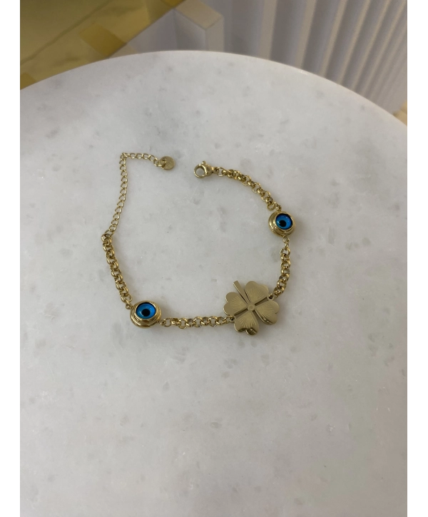 Çelik Nazar Boncuk Detay Yonca Bileklik