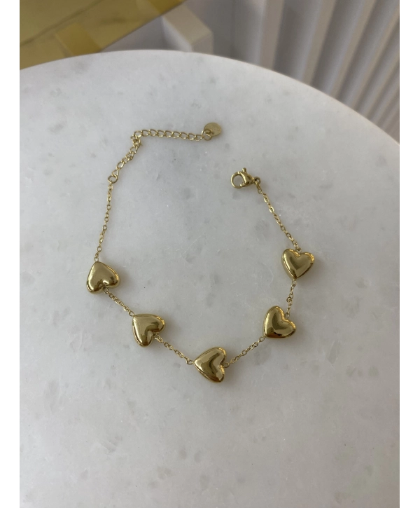 Çelik Sıralı Bombeli Kalp Bileklik