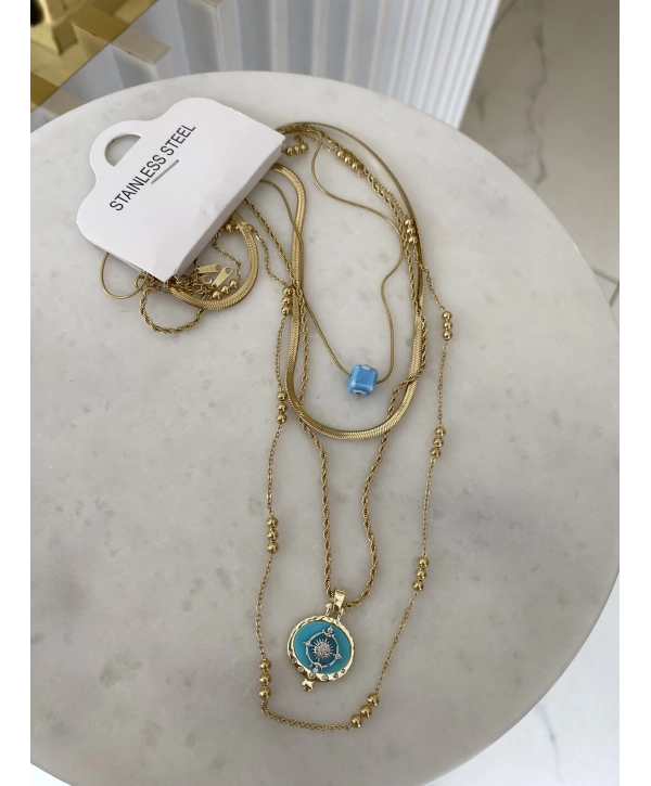 Çelik Nazar Boncuk Detay Dörtlü Set Kolye