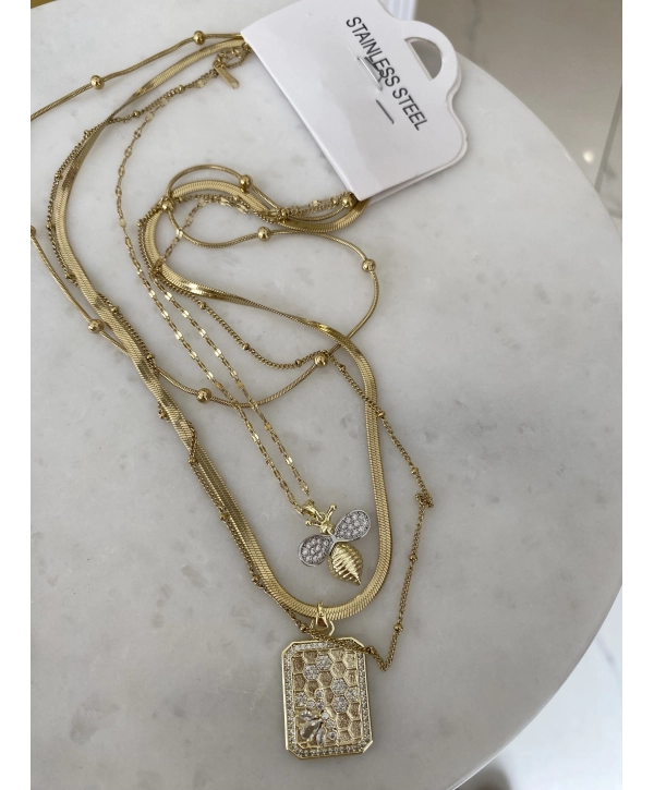 Çelik Arı Detay Dörtlü Set Kolye