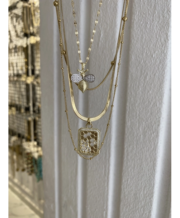 Çelik Arı Detay Dörtlü Set Kolye