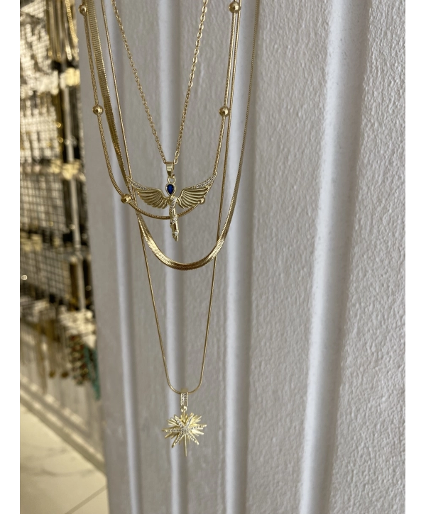 Çelik Anka Kuş Detay Dörtlü Set Kolye