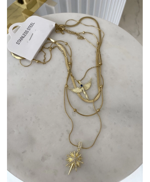 Çelik Anka Kuş Detay Dörtlü Set Kolye